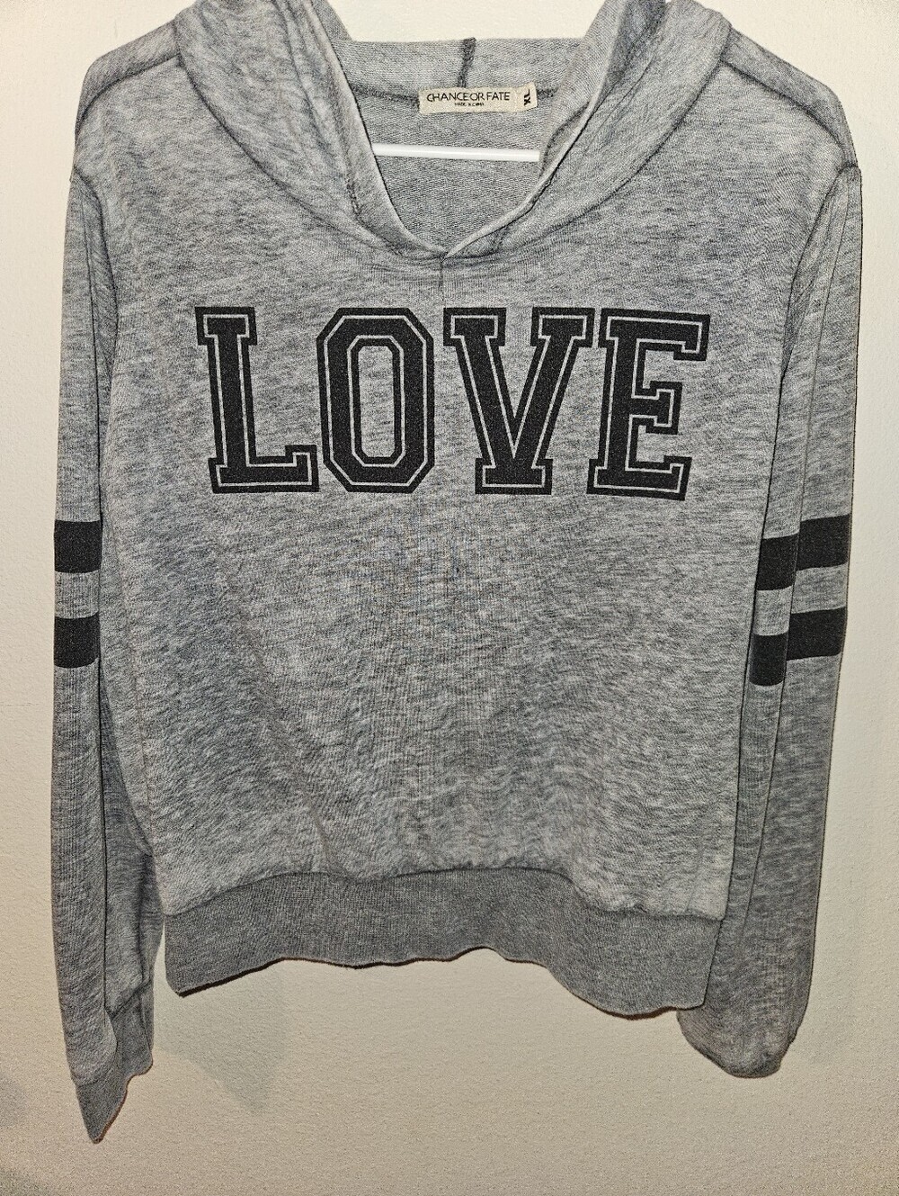 Chance Or Fate Womans Gray Love Hoodie Size Xl